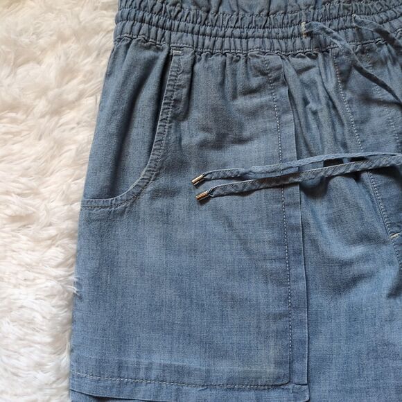 LRL Ralph Lauren Womens 6 Wide Leg Pant Chambray Blue Paperbag Drawstring Pocket - Picture 4 of 13